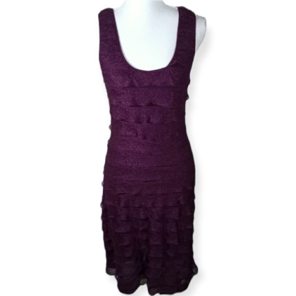STUDIO M PURPLE RUFFLE MIDI DRESS SZ.M EUC